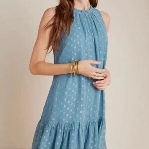 Anthropologie Natalie Flounce Tunic Metallic Dot Mini Dress Fairy Party